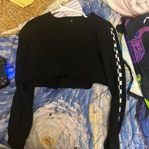 Black crop top with black white checker sleeves size small brand shein comfy